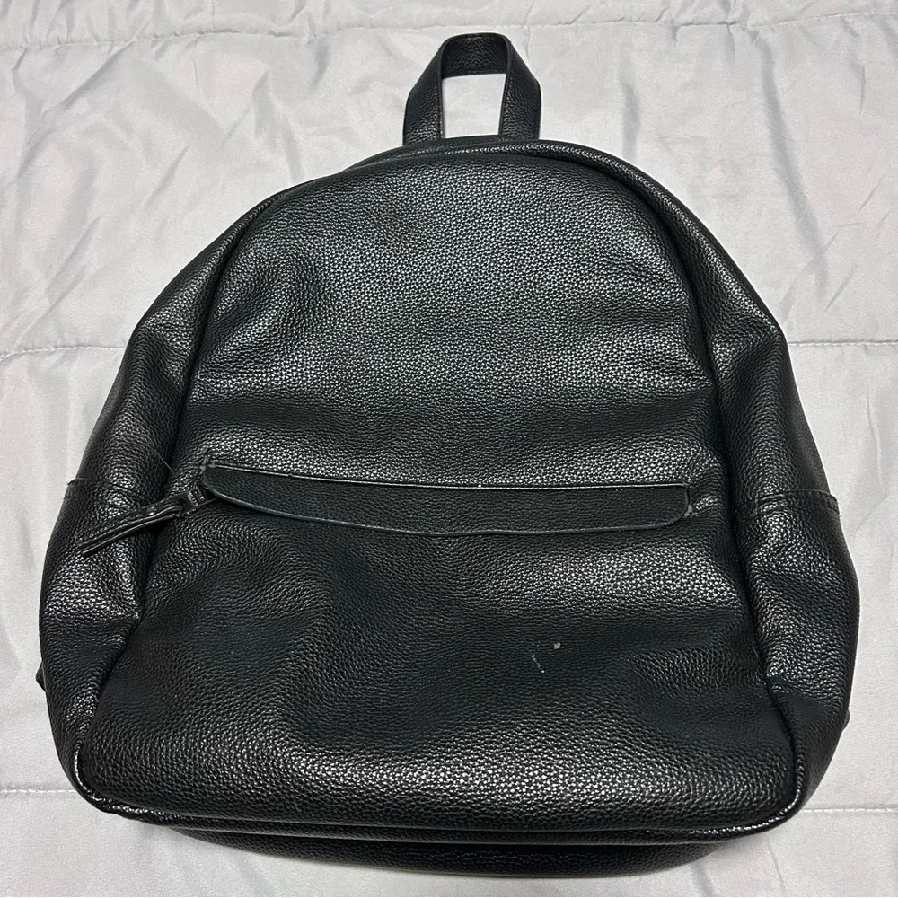 Steve Madden Black Leather Backpack Blue Plaid Lining